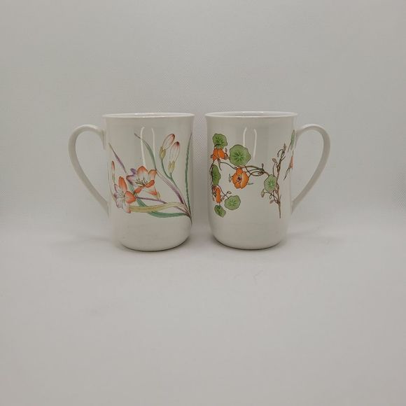 Natures Gold Vintage Korea Al Mar Floral 8 Oz Set Of 2 Coffee Tea Cups - Picture 2 of 11